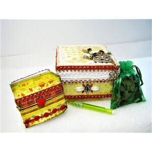 Handcrafted Vintage Lace Embellished Trinket Keepsake Box w/ Mini Journal